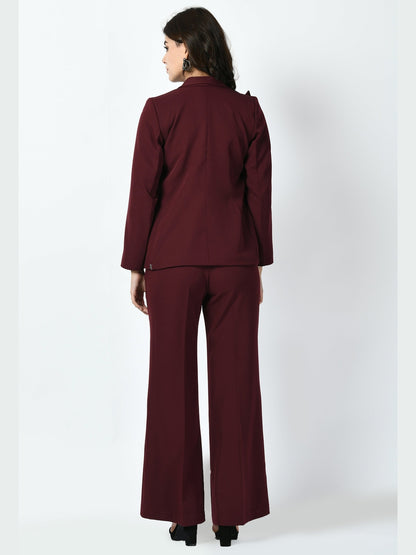 Exude Vitality Formal Blazer with Bootcut Trousers Wine Co-ord Sets