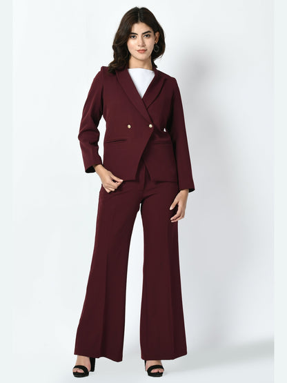 Exude Vitality Formal Blazer with Bootcut Trousers Wine Co-ord Sets