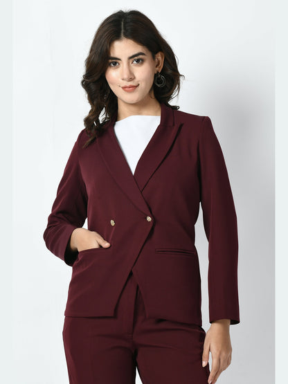 Exude Vitality Formal Blazer with Bootcut Trousers Wine Co-ord Sets