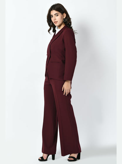 Exude Vitality Formal Blazer with Bootcut Trousers Wine Co-ord Sets