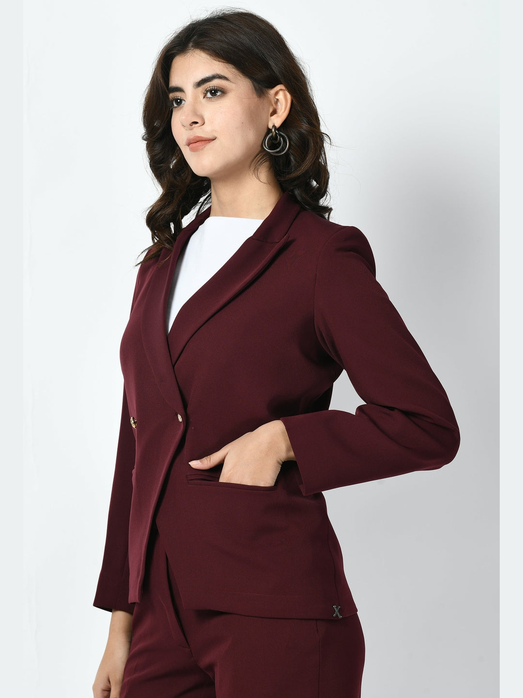 Exude Vitality Formal Blazer with Bootcut Trousers Wine Co-ord Sets
