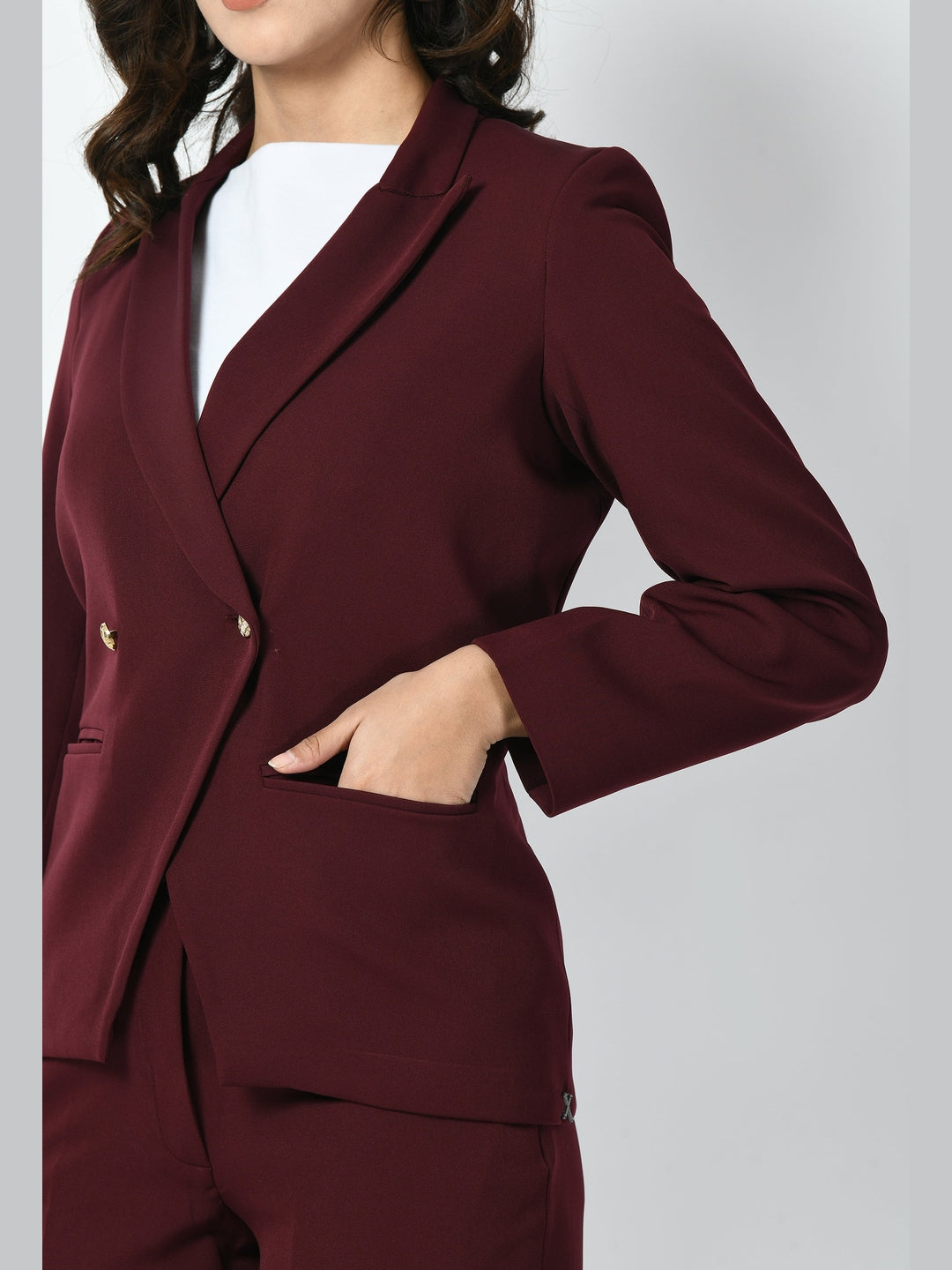Exude Vitality Formal Blazer with Bootcut Trousers Wine Co-ord Sets