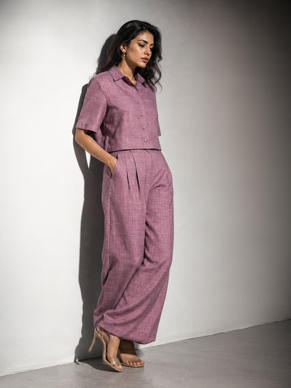 Mauve Linen Shirt &amp; Wide-Leg Pants Co-ord Set