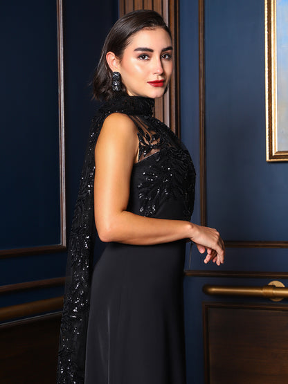 Exude Midnight Grace Sequin Halter Gown