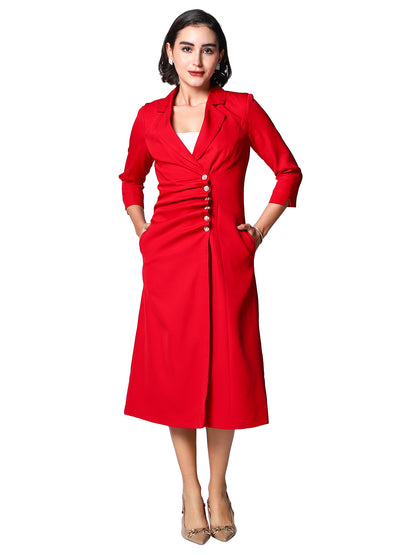 Exude Red Empress Structured Midi Blazer Dress 