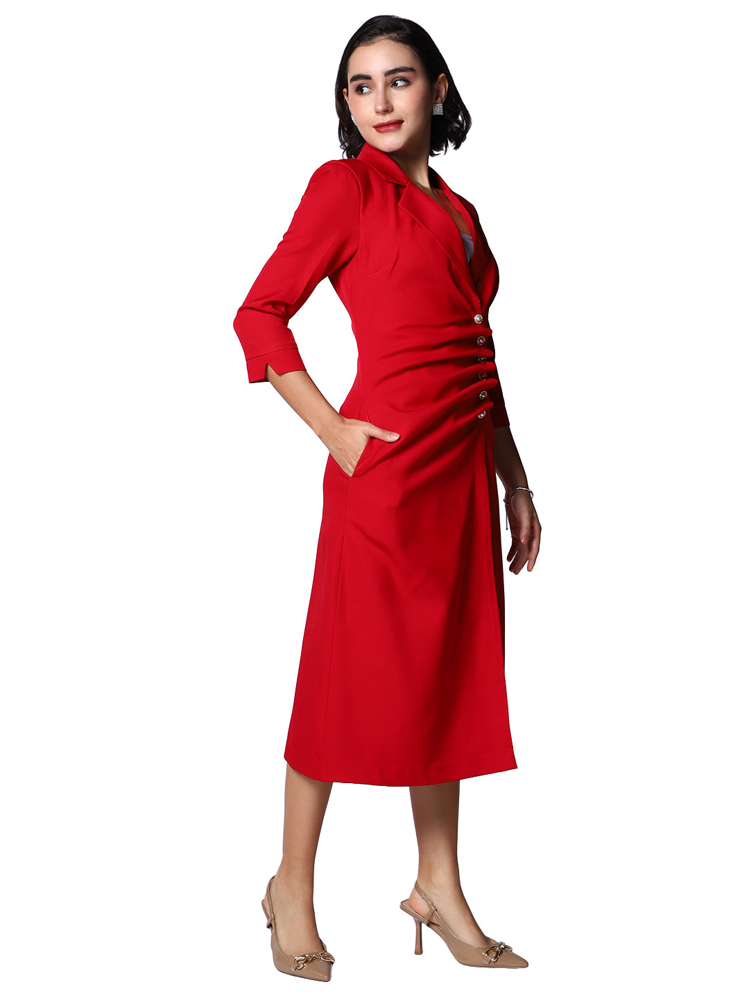 Exude Red Empress Structured Midi Blazer Dress 