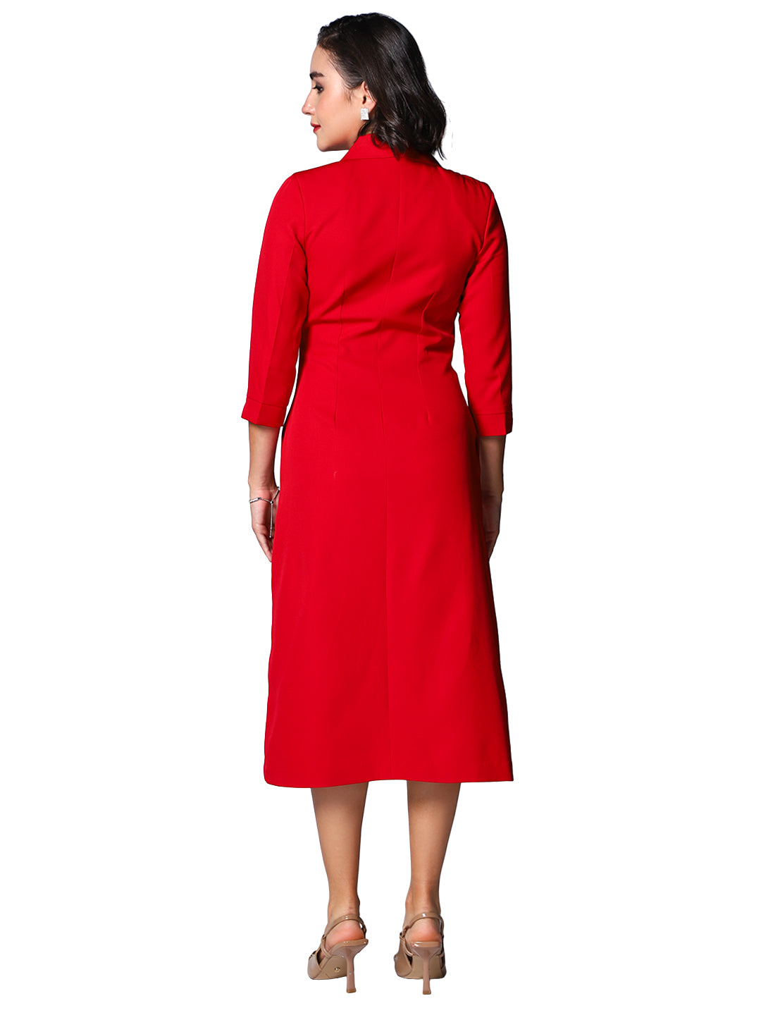 strapless open back dress Exude Red Empress Structured Midi Blazer Dress