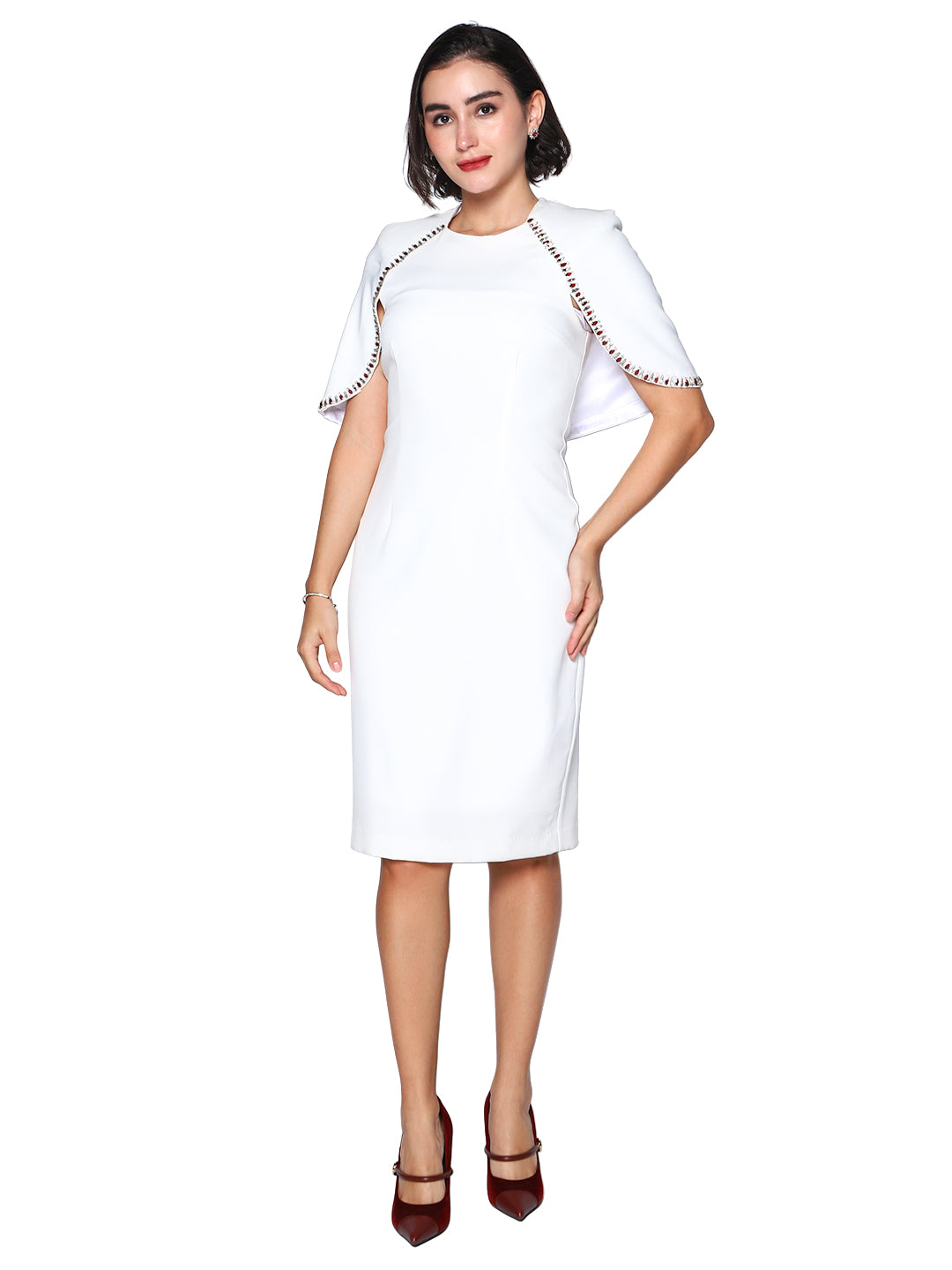 Exude Ivory Grace Cape Dress