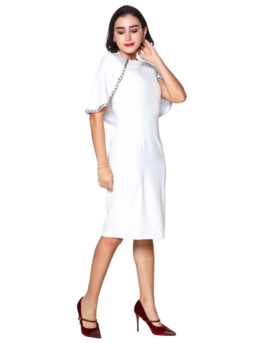 Exude Ivory Grace Cape Dress