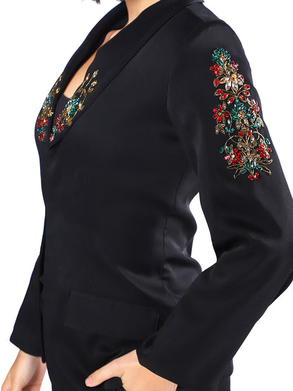 Exude Noir Blossom Embroidered Pantsuit