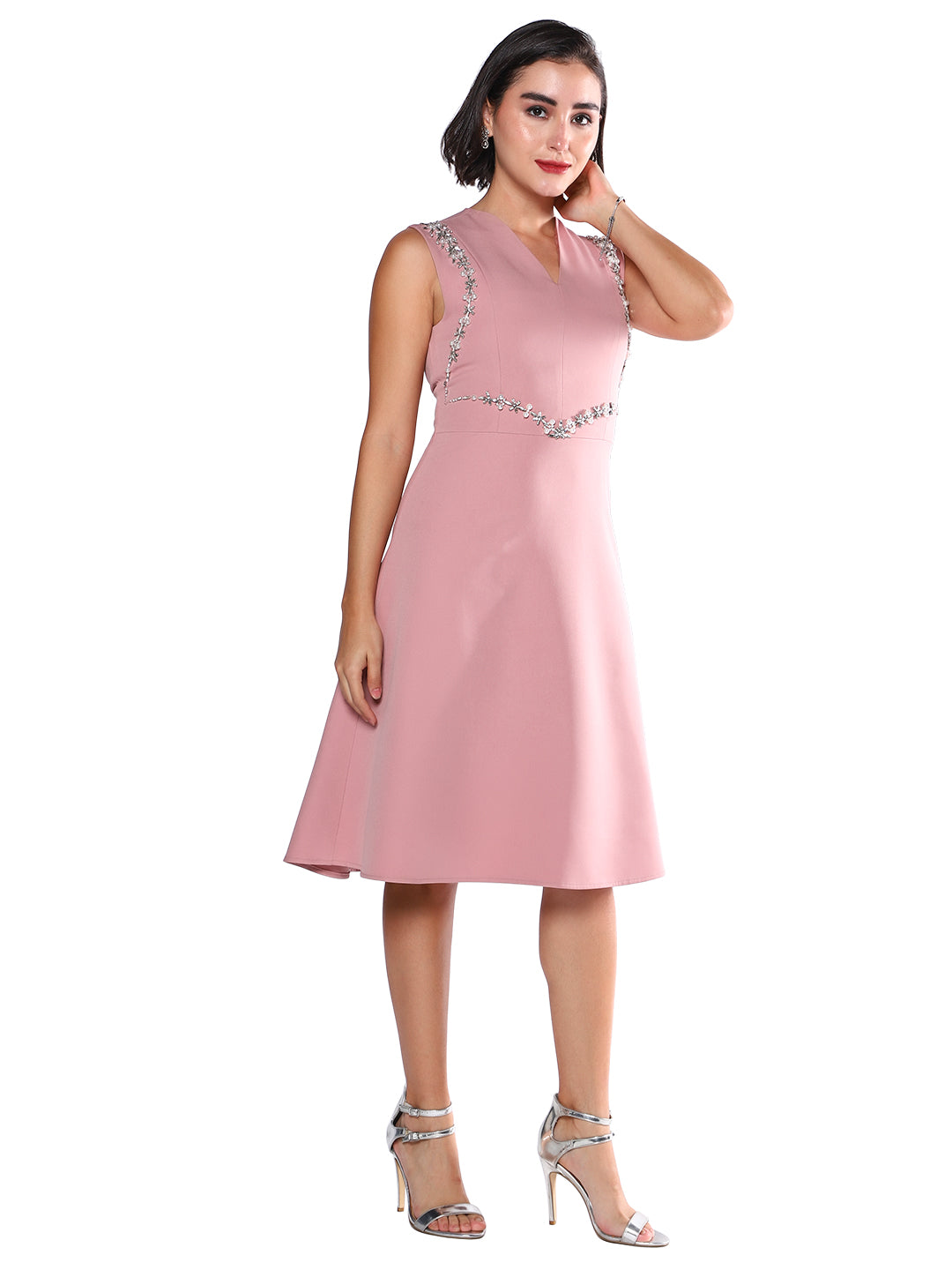 Exude Blush Grace Embellished A-Line Dress Dresses