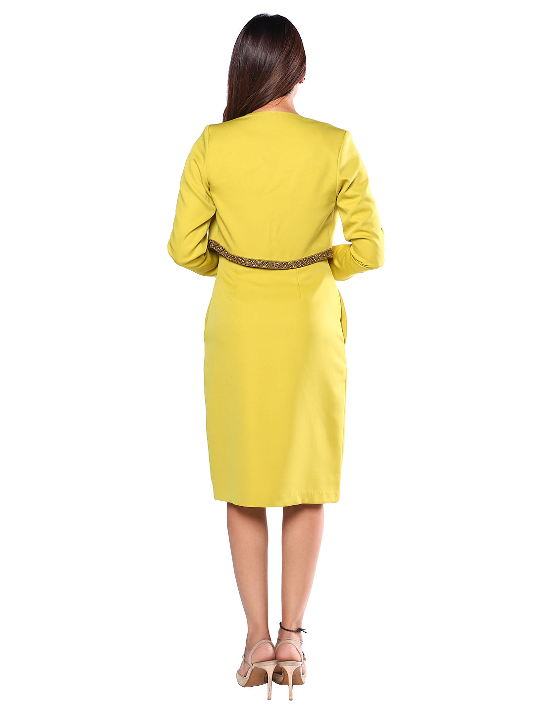 Exude Sunshine Charm Embellished Yellow Sheath Dress with crop Blazer