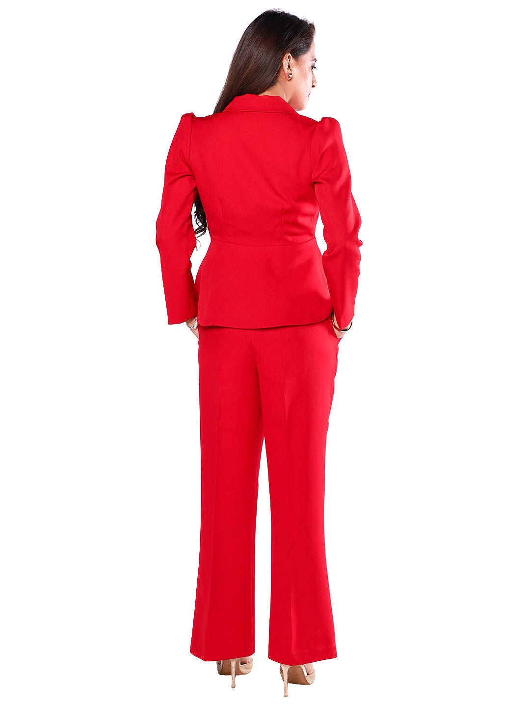 Exude Scarlet Bloom Embroidered Blazer Set