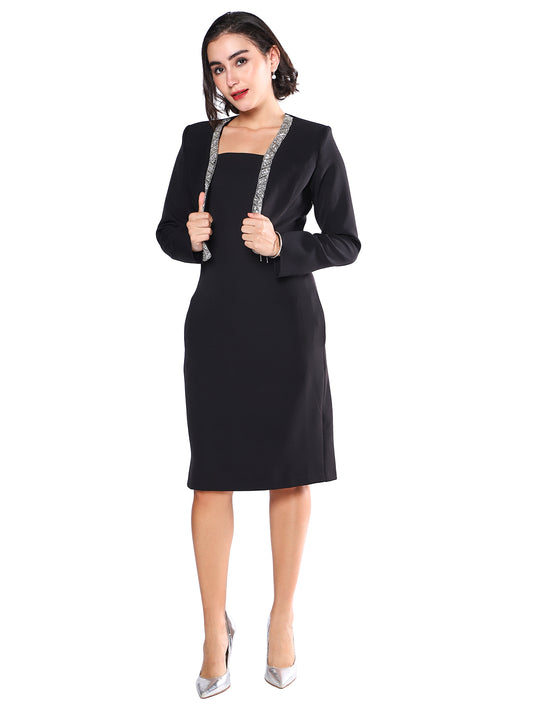 Exude Midnight Aura Dress with Crop Blazer