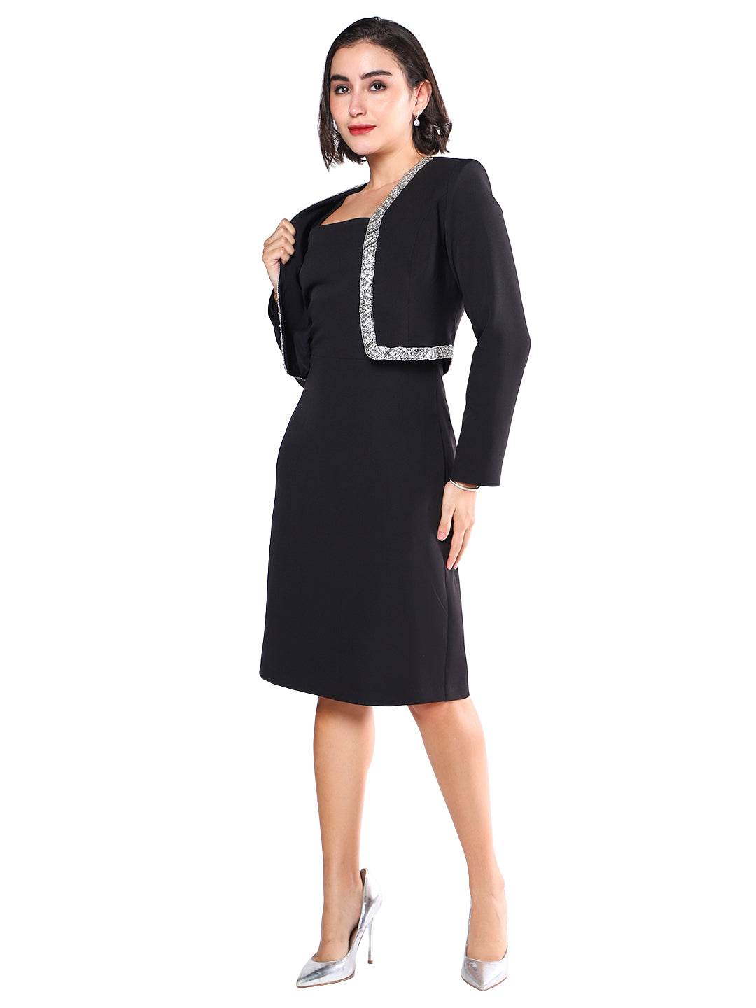 Exude Aria Black Embellished Cropped Blazer Blazers