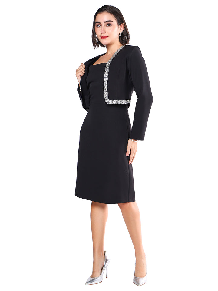 Exude Aria Black Embellished Cropped Blazer Blazers