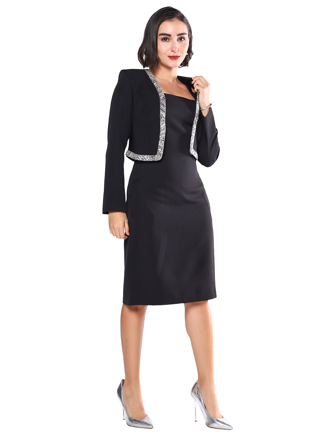 Exude Aria Black Embellished Cropped Blazer