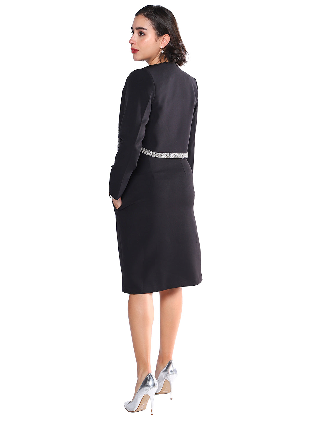 Exude Aria Black Embellished Cropped Blazer