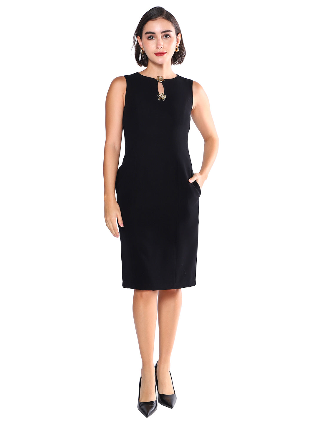 Exude Timeless Charm Black Sheath Dress