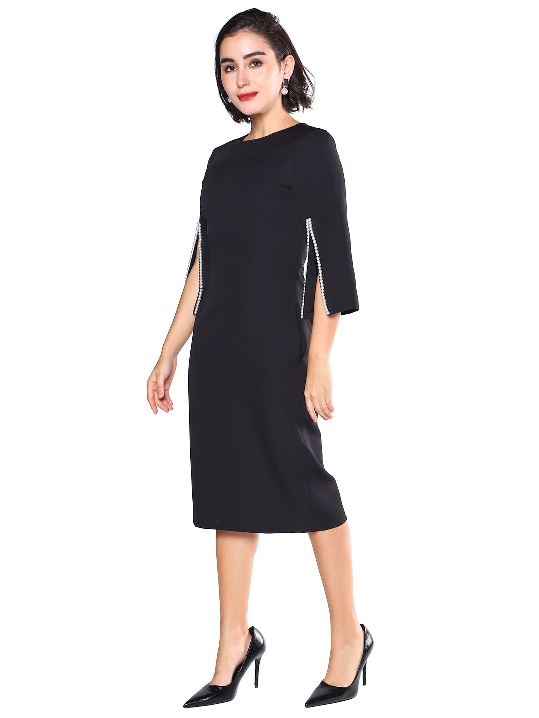 Exude Midnight Grace Pearl Sleeve Midi Dress