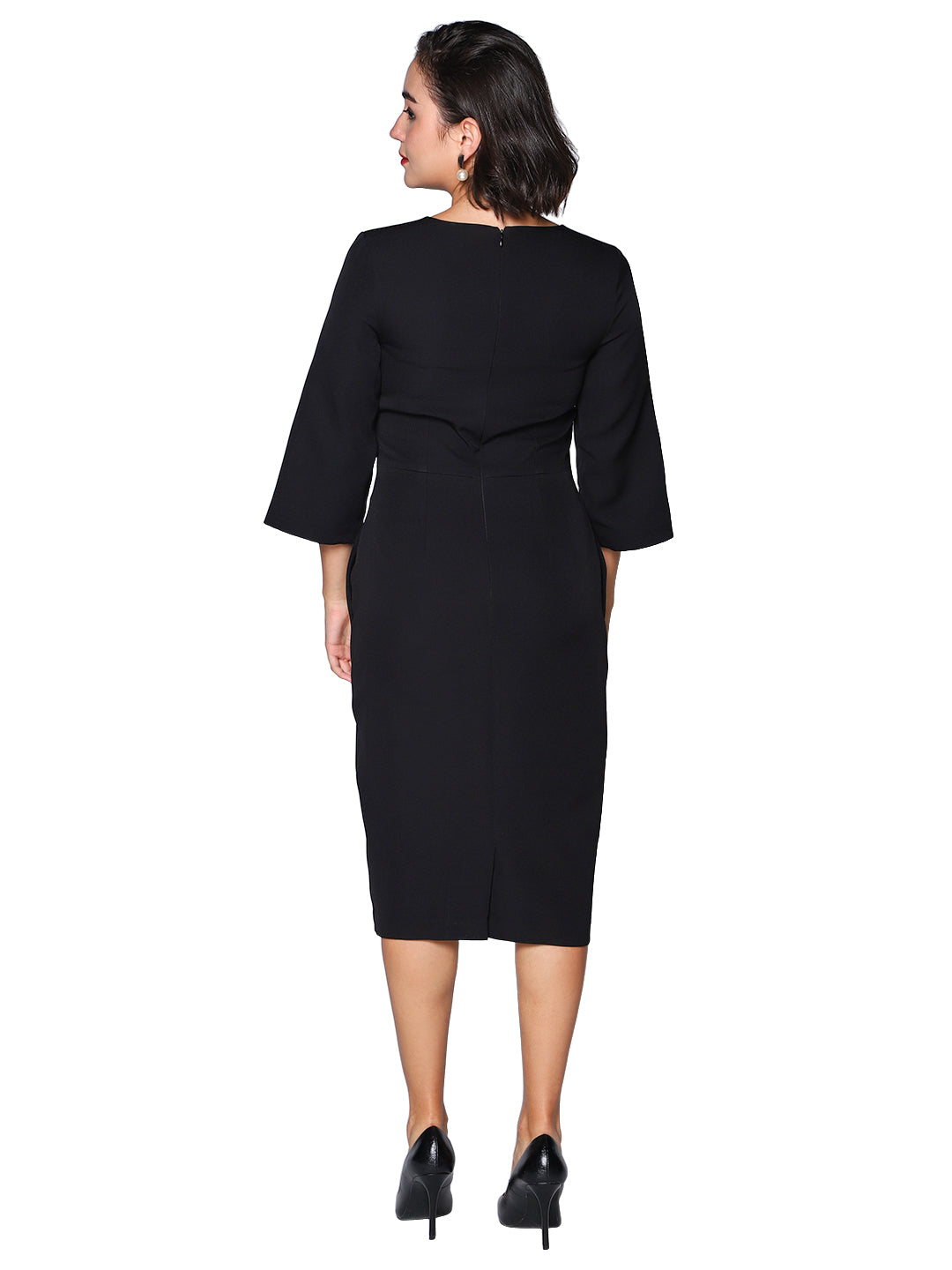 Exude Midnight Grace Pearl Sleeve Midi Dress Dresses