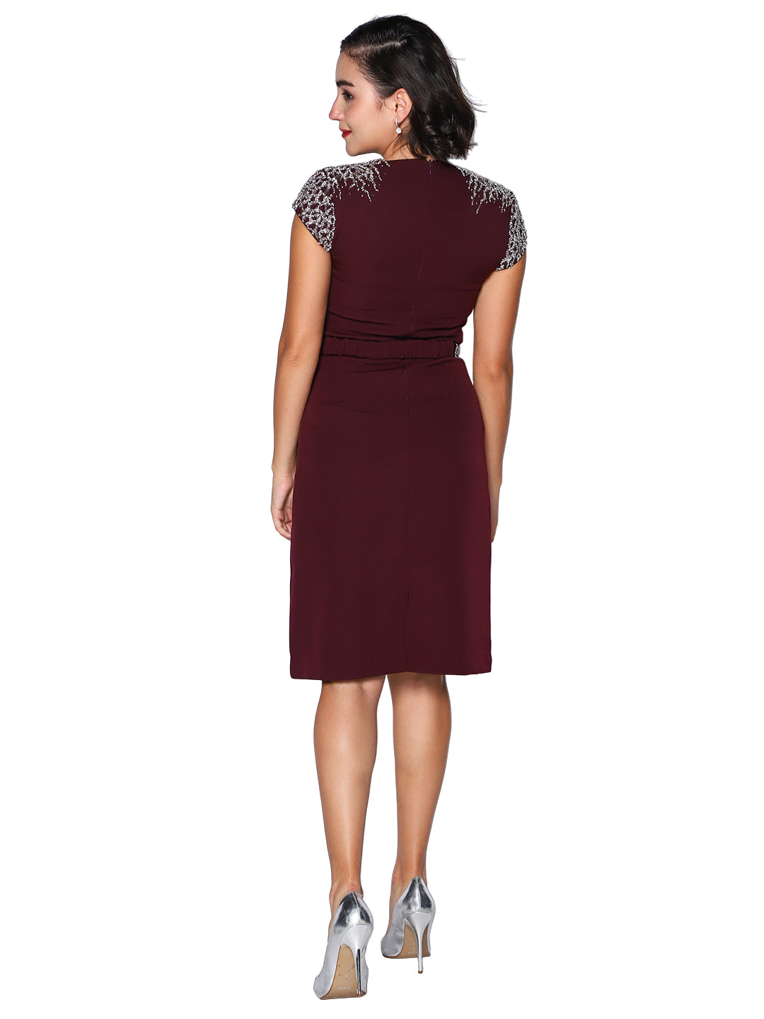 Wine Grace Embellished Midi Dress