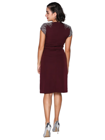 Wine Grace Embellished Midi Dress