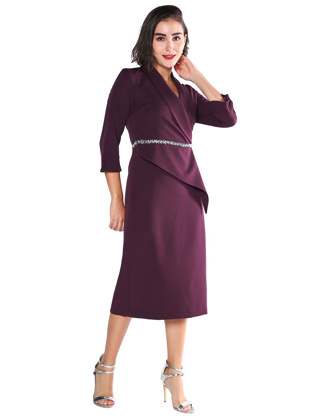Exude Plum Luxe Wrap Midi Dress