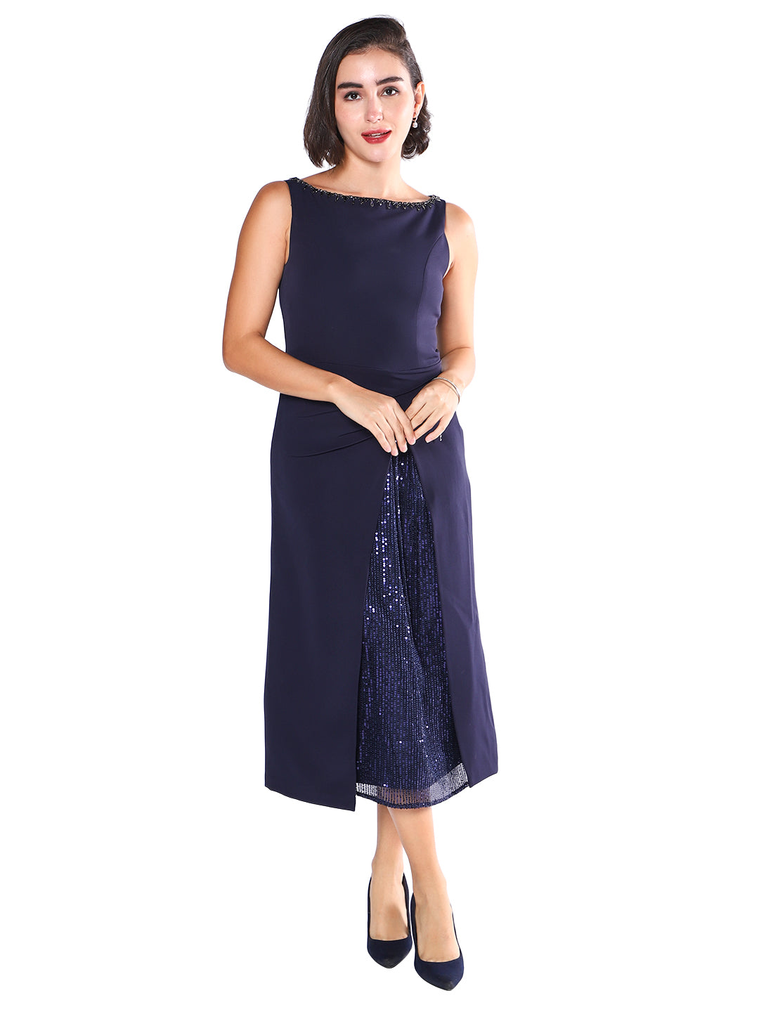 Exude Midnight Allure Sequin Slit Dress