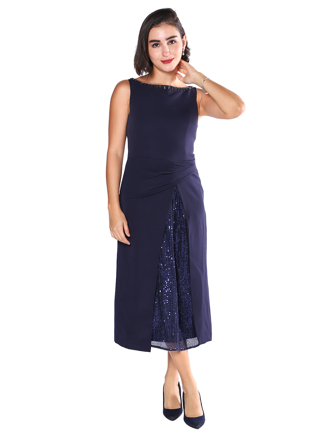 Exude Midnight Allure Sequin Slit Dress
