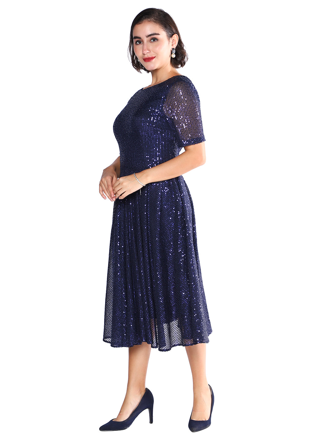 Exude Midnight Spark Sequin Mesh Dress