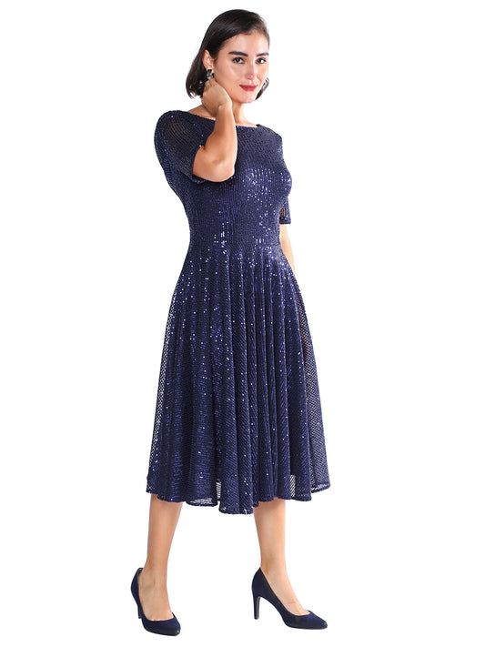 Exude Midnight Spark Sequin Mesh Dress