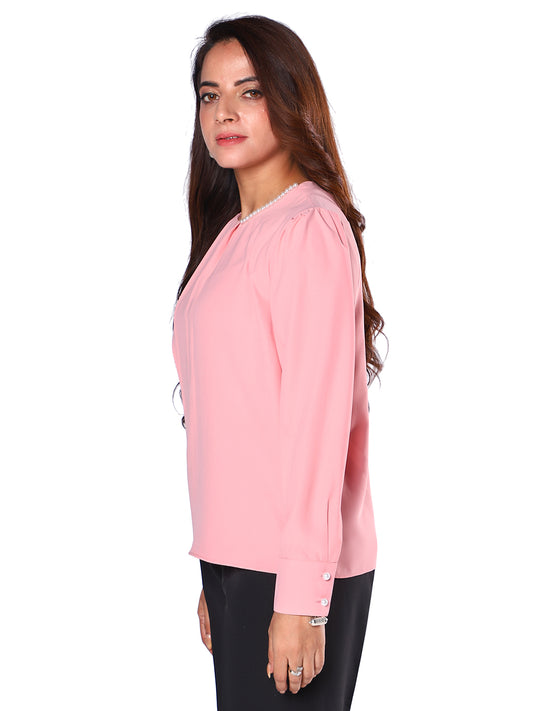Exude Blush Pearl Accent Blouse
