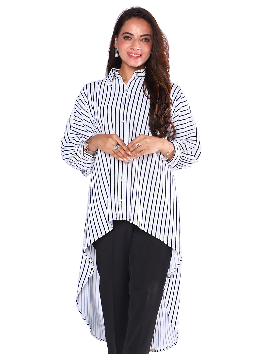 Exude Harper High-Low Stripe Shirt 