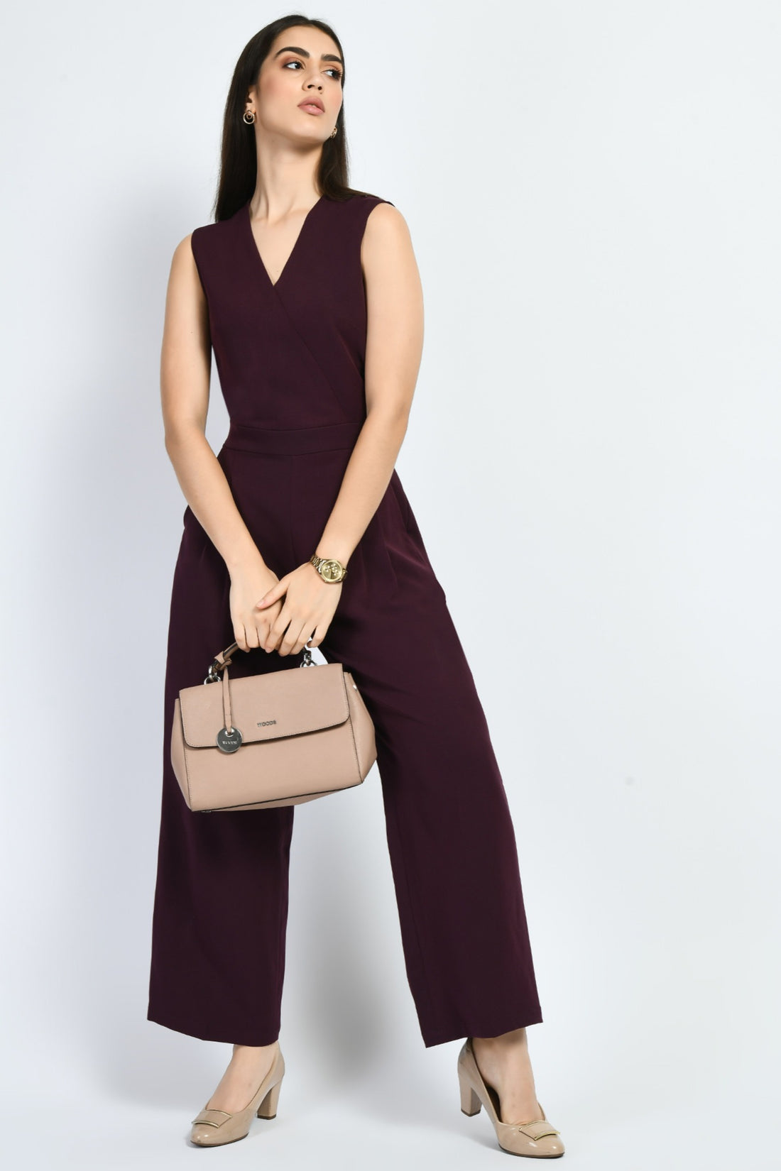 Exude Timelessness V-neck Wide-Leg Jumpsuit (Wine)