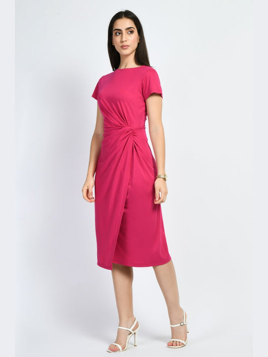 Exude Luminosity Side Knot Wrap Dress Hot Pink Dresses