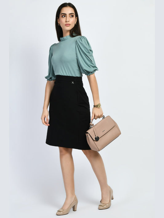 Exude Glamour Puffed Sleeves T-shirt Cyan Blue T-Shirts