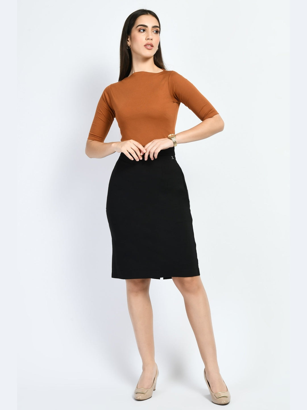 Exude Magic Boat Neck T-shirt Tan Brown T-Shirts