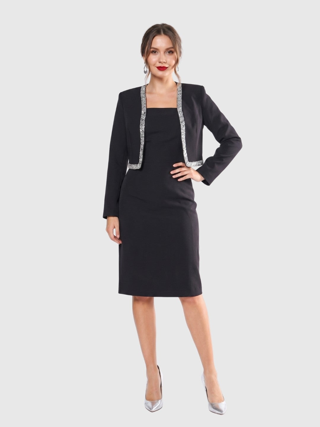 Exude Aria Black Embellished Cropped Blazer