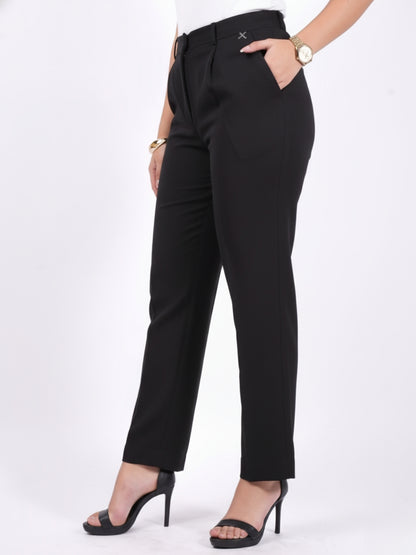Exude Black Tapered Straight Pants Trousers