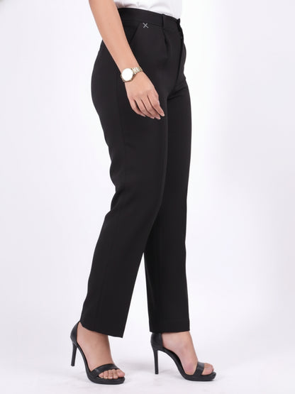 Exude Black Tapered Straight Pants Trousers