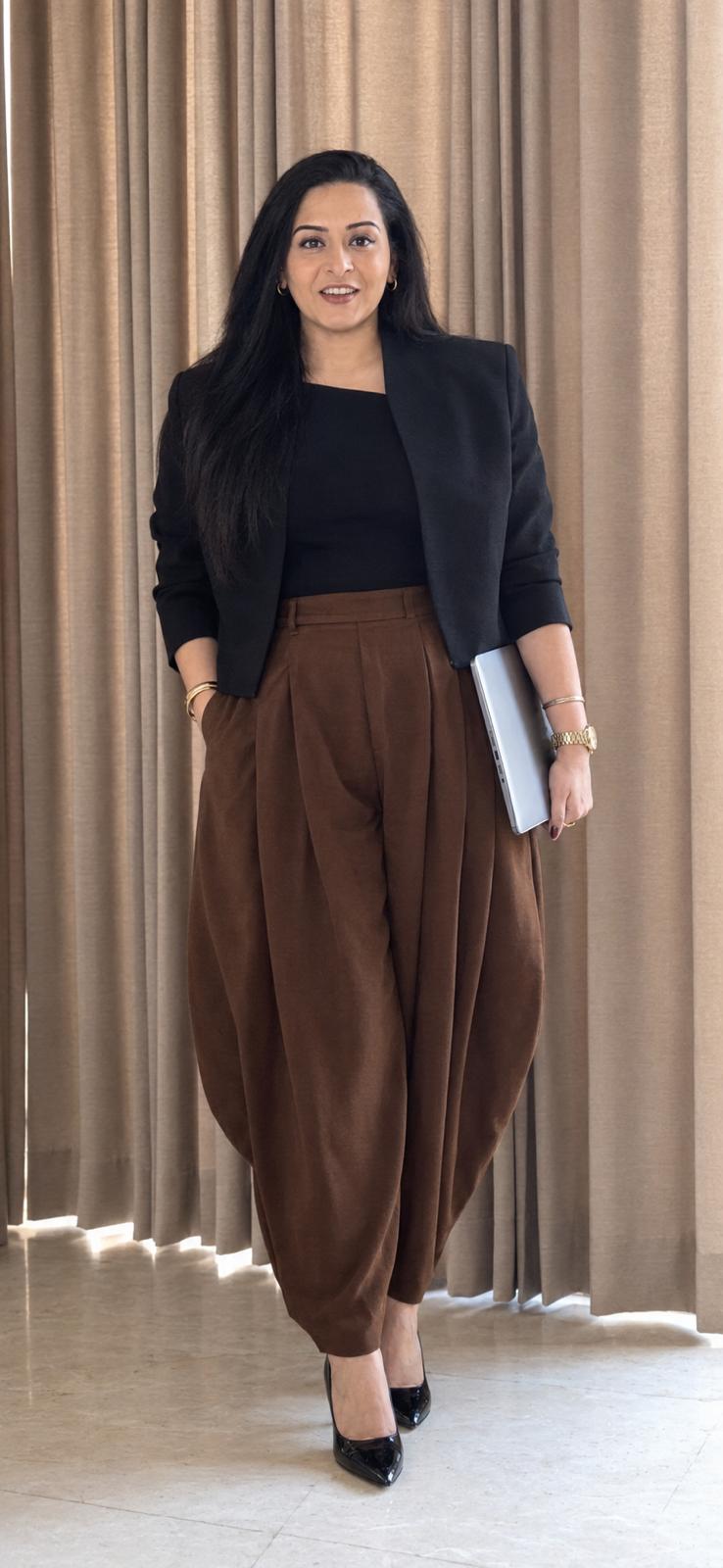 Brown Pleated Balloon Trousers Co-ord Set