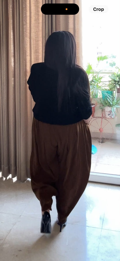 Brown Pleated Balloon Trousers Co-ord Set