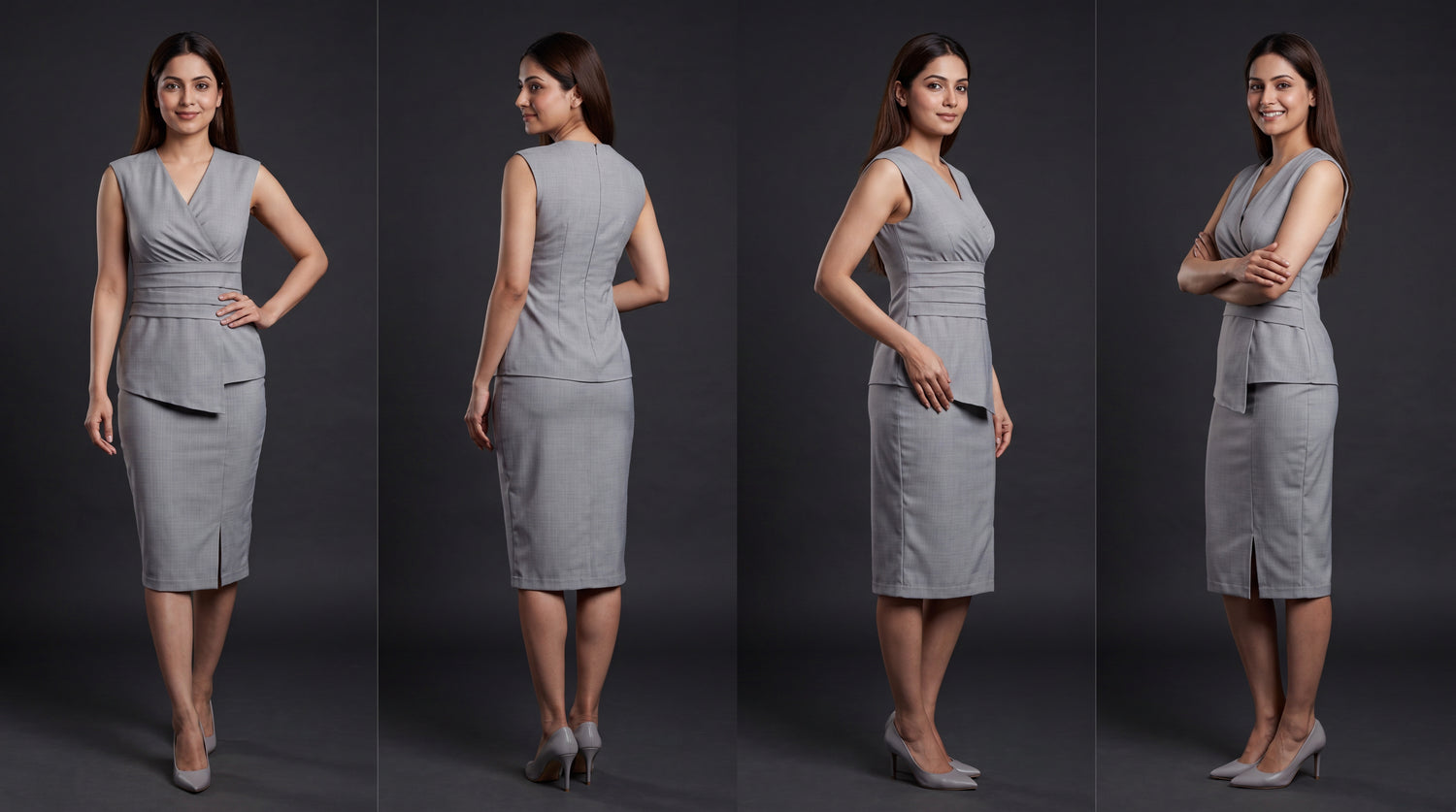 Grey Wrap-Style Top &amp; Pencil Skirt Co-ord Set