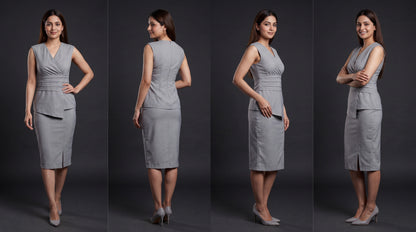 Grey Wrap-Style Top &amp; Pencil Skirt Co-ord Set