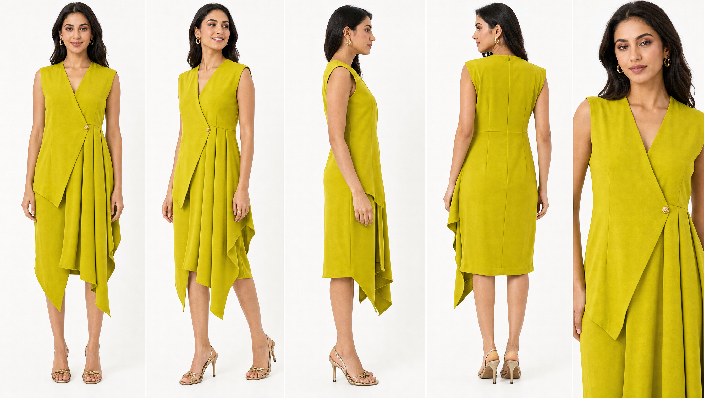 Exude Women Lime Green Draped Wrap Midi Dress