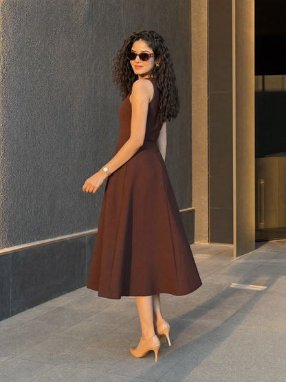 Exude Golden Glow Brown Maxi Dress with Pockets