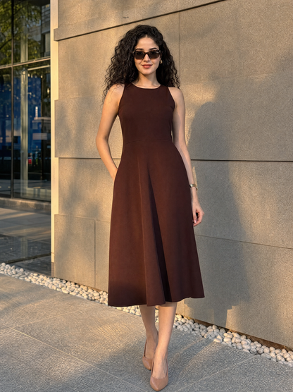 Exude Golden Glow Brown Maxi Dress with Pockets