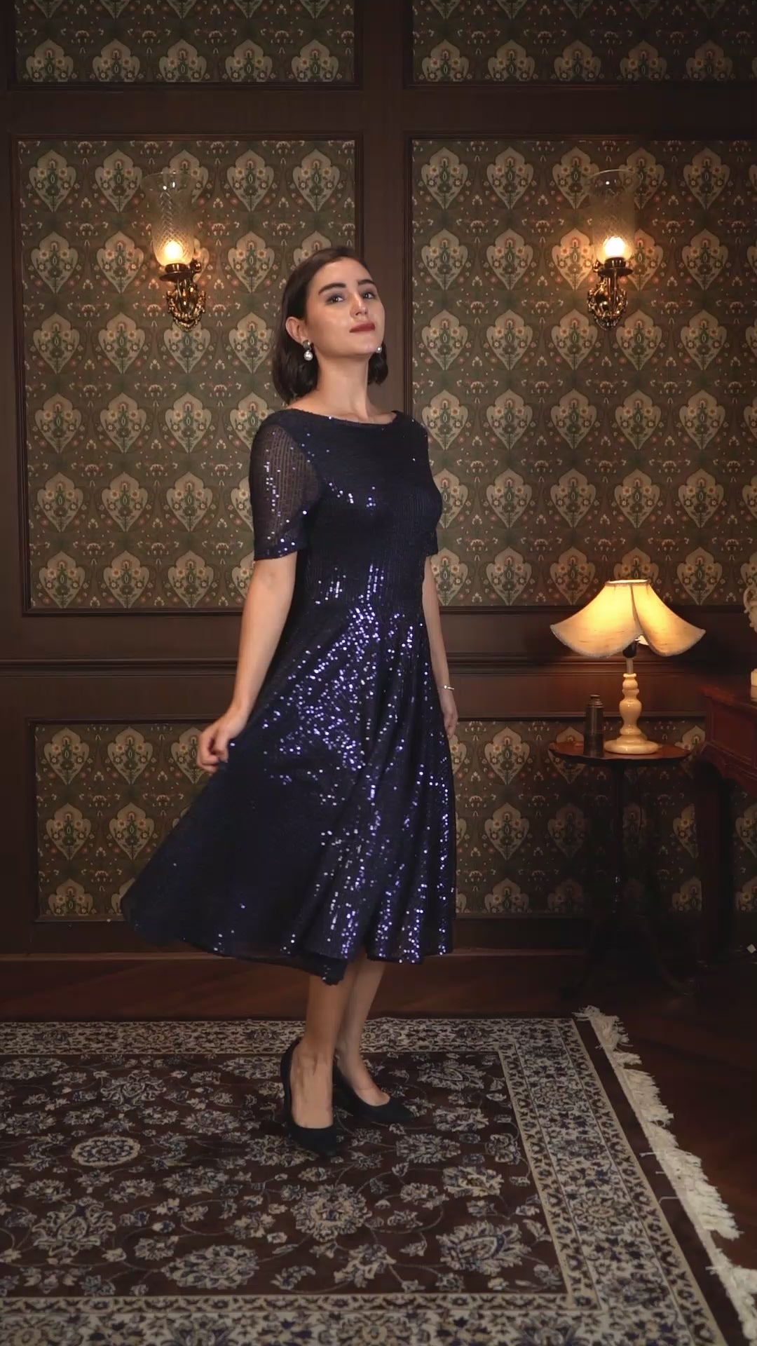Exude Midnight Spark Sequin Mesh Dress