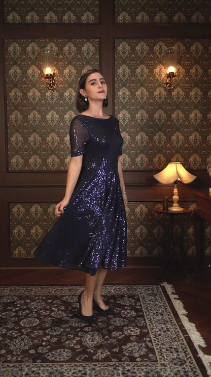 Exude Midnight Spark Sequin Mesh Dress